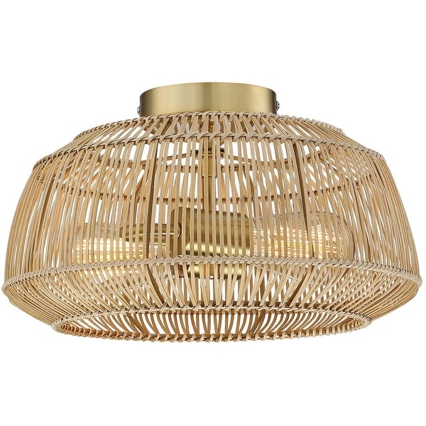 2Light Bohemian Rattan SemiFlush Mount Ceiling Light Brass Bed